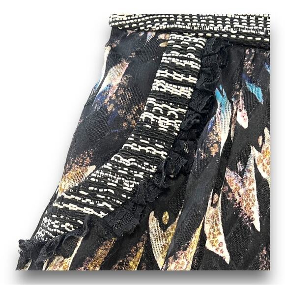 DIANE VON FURSTENBERG Silk black & taupe print skirt lace trim pockets SZ 2 - Picture 5 of 12
